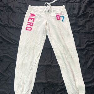 Aeropostale Girls White Joggers with Pink and Blue Details